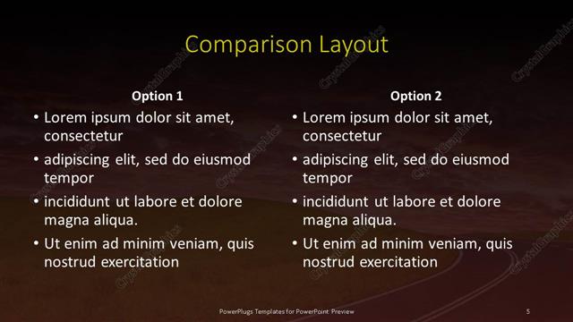 Comparison presentation slide layout