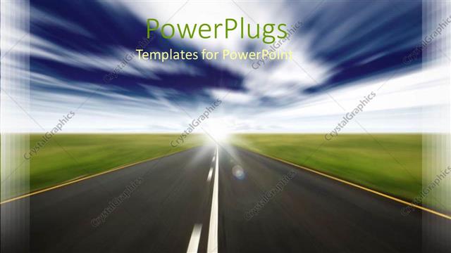  Presentation with blue green - Road grass plains cloudy sky blue and green background