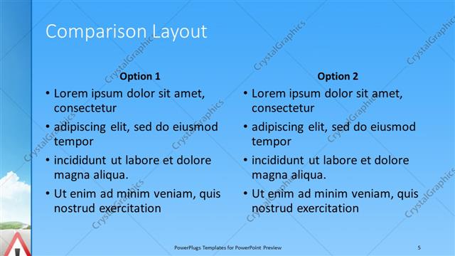Comparison presentation slide layout