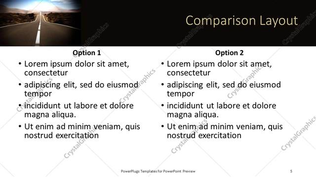 Comparison presentation slide layout