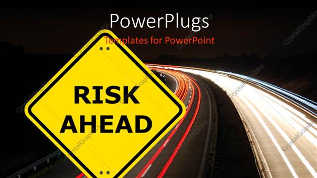  Presentation with risk - A road with the sign of risk and blackish background