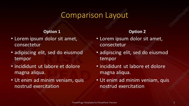 Comparison presentation slide layout