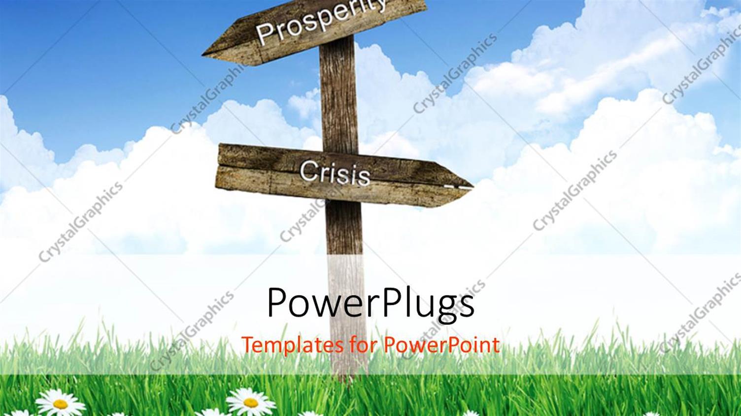 Featuring Road Signs of Prosperity and Crisis Against Blue Sky