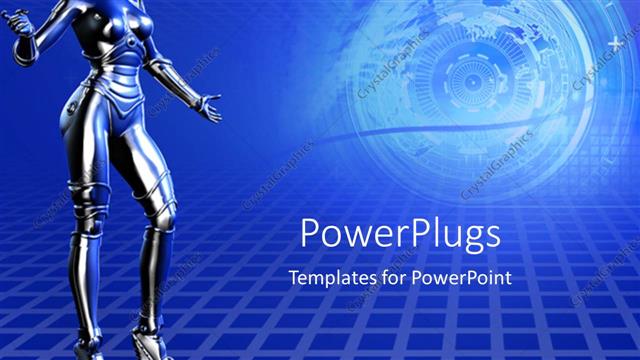  Presentation with technical - Robot presenting blue technical background and lens