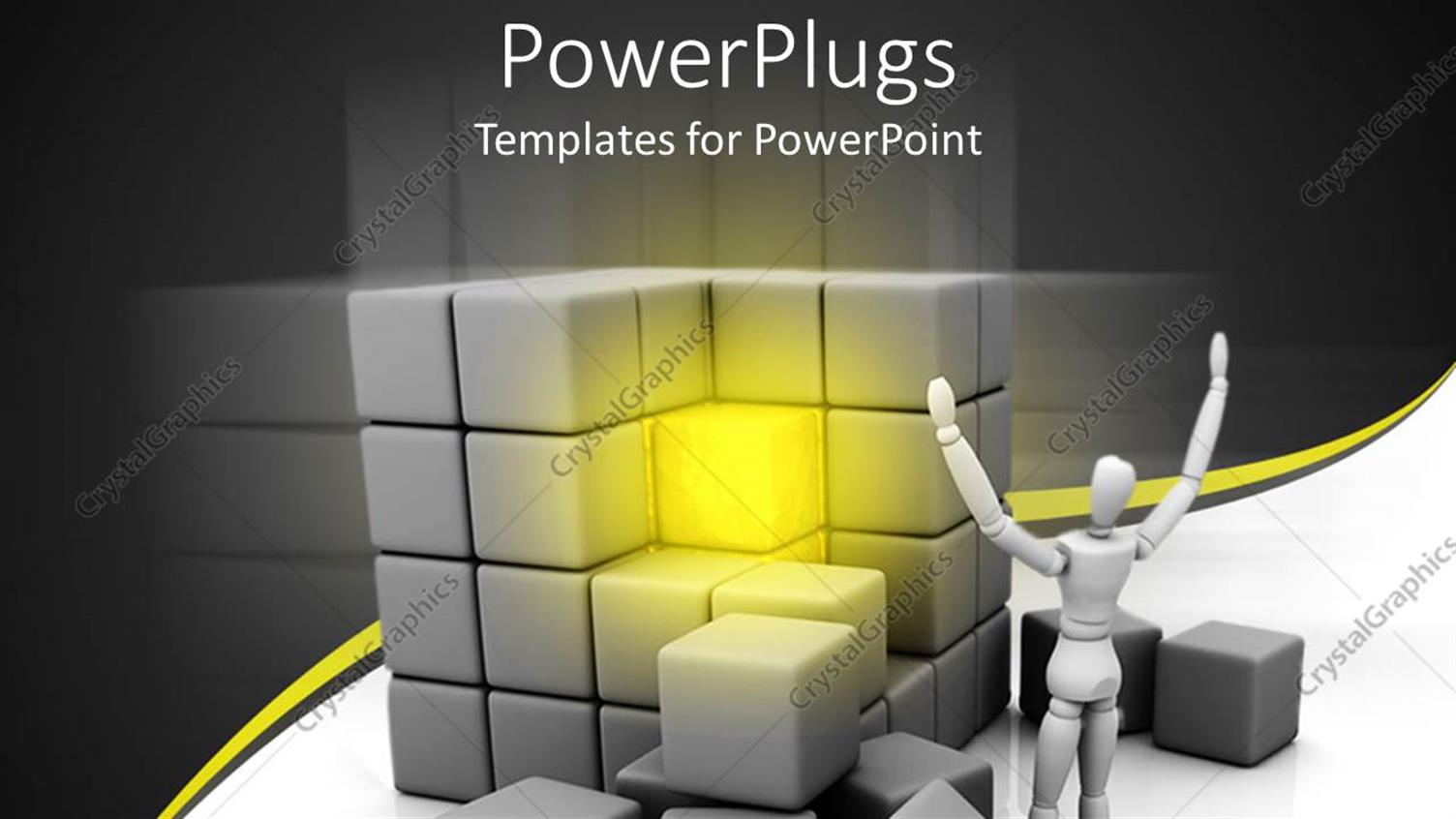 Featuring Robot Raises Hands in Victory for Discovery of Glowing Yellow Cube