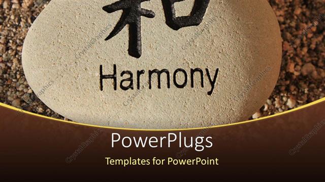  Presentation with harmony - A rock with the word harmony and sand in the background