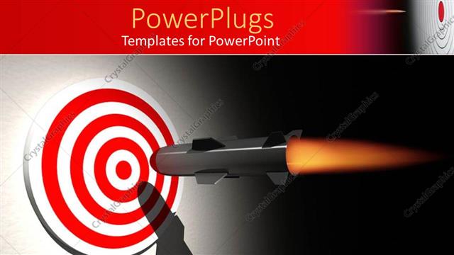  Presentation with target - Rocket aiming the center of a bullseye target on gradient gray and black background