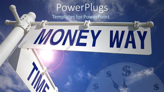  Presentation with time money - A rod with a number of signs and clouds in the background