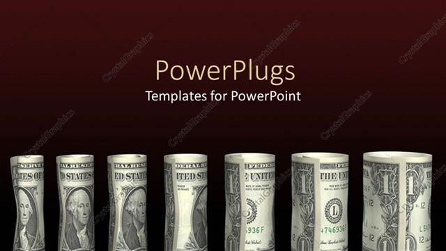  Presentation with growth chart - Rolled money stacks chart of 1 dollar bills on black background