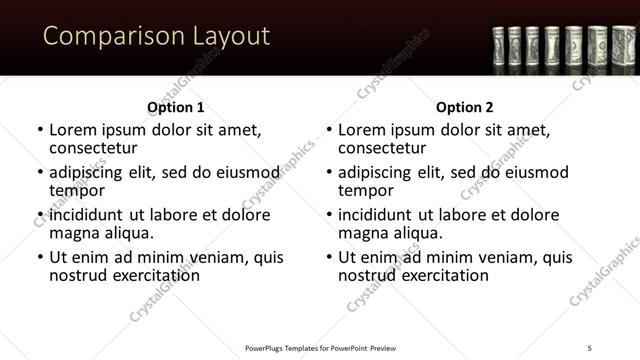 Comparison presentation slide layout