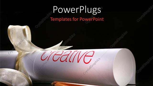  Presentation with scrolling - Rolled piece of paper tied with gold ribbons and pencils