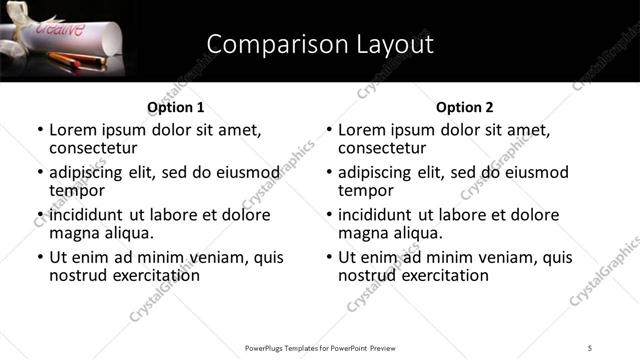 Comparison presentation slide layout