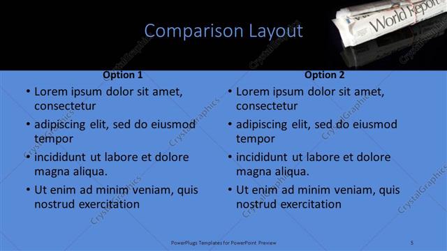 Comparison presentation slide layout