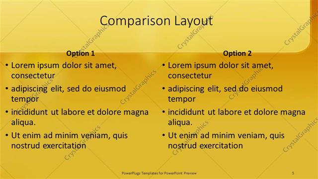 Comparison presentation slide layout