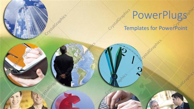  Presentation with circle - Round collage showing business depictions on globe