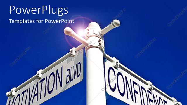  Presentation with way - Round glow on blue surface with sign post to motivation and confidence?