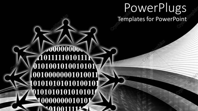  Presentation with numbers - Round icon with lots of binary numbers with human figures around it