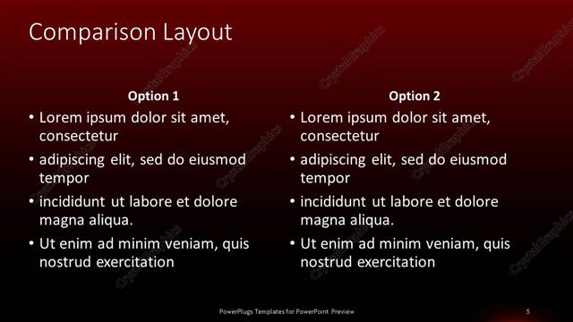 Comparison presentation slide layout