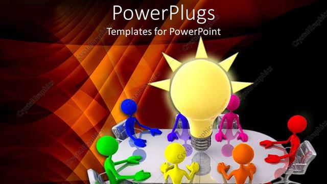  Presentation with meeting table - Round table business meeting with light bulb glowing on table