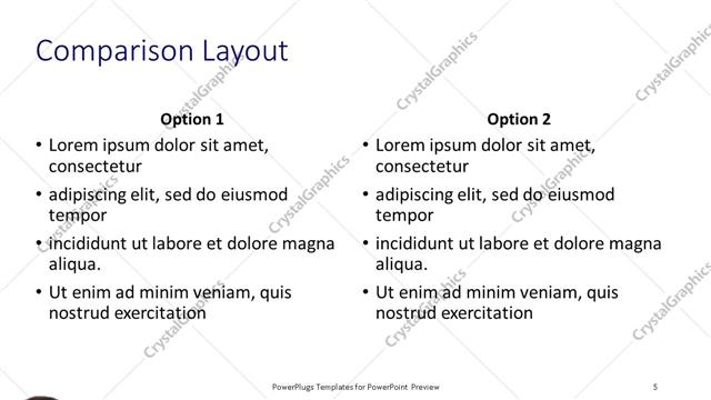 Comparison presentation slide layout