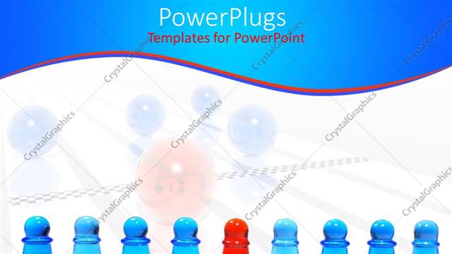  Presentation with leader - Row of glossy blue pawns and a red pawn in the middle