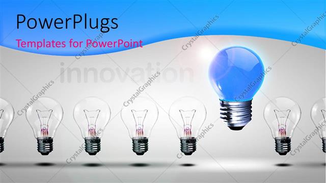  Presentation with bulb - Distinct blue light bulb stands out from others depicting innovation