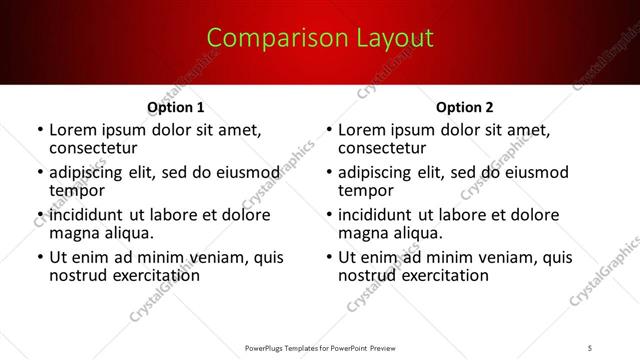 Comparison presentation slide layout