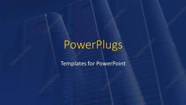  Presentation with dark blue - Row of three identical business skyscrapers on dark blue background