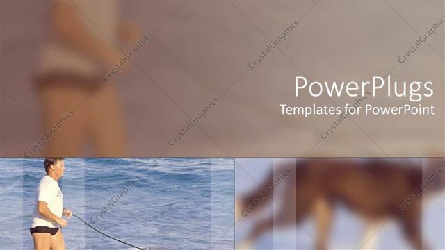  Presentation with life - Running man holding dog in leash and blurred close up of man and dog