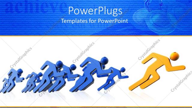  Presentation with competition - Running yellow figure leads group of blue figures in race