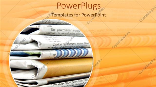  Presentation with news - Sack of folded news papers with an orange background