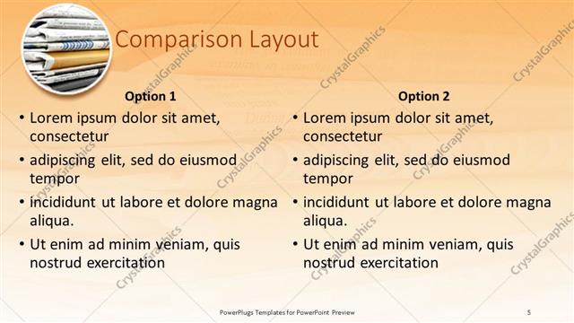 Comparison presentation slide layout