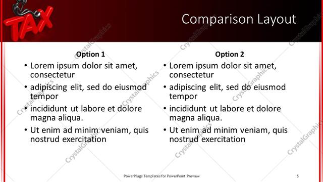 Comparison presentation slide layout