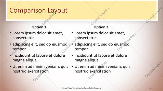 Comparison presentation slide layout