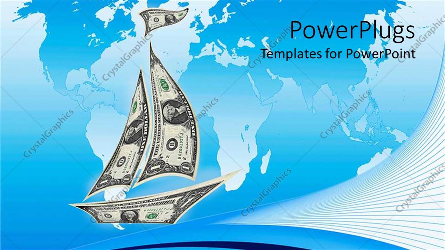 Featuring Sailboat Made from Dollar Bills in Blue Background with Map