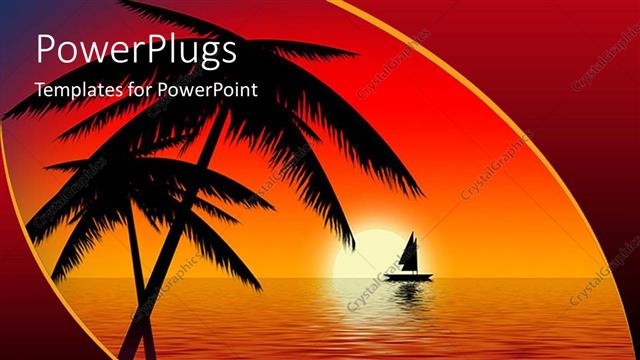  Presentation with sailboat - Sailboat on ocean at sunset with palm tree in foreground