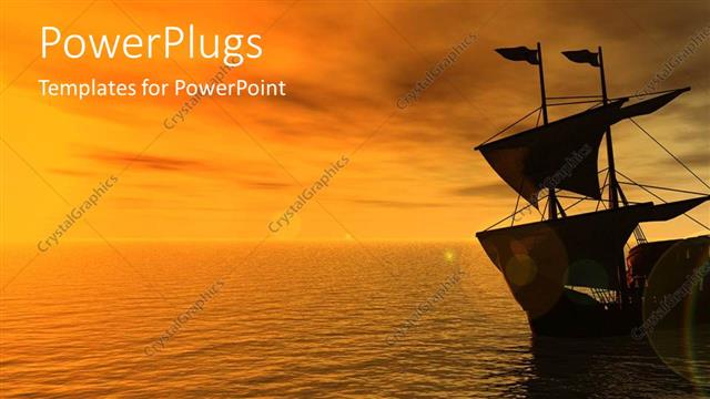  Presentation with sea water - Sailing ship on sea in the sunset, boat, ship, water