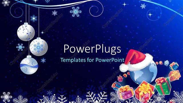  Presentation with snow flakes - Santa cap with silver ornaments and snow flakes on blue background?