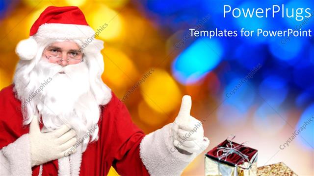  Presentation with santa - Santa Claus showing thumbs up with Christmas gift boxes?