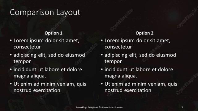 Comparison presentation slide layout