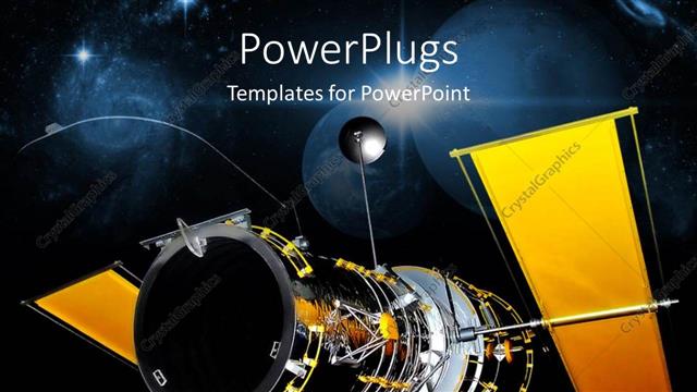  Presentation with satellite - Satellite telecommunication in progress, stars and black background
