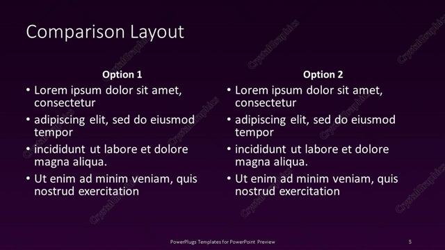 Comparison presentation slide layout