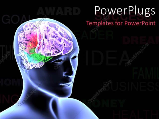  Presentation with brain - Scan of human head showing colorful brain over black background?