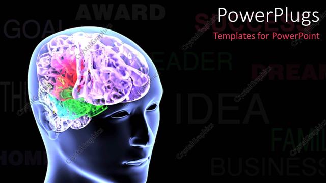  Presentation with brain - Scan of human head showing colorful brain over black background?
