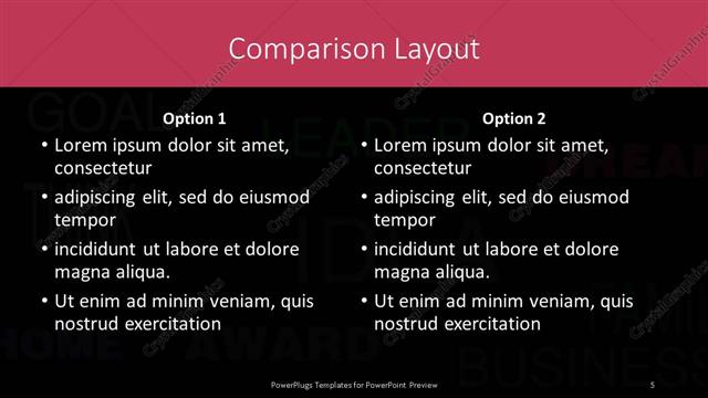 Comparison presentation slide layout