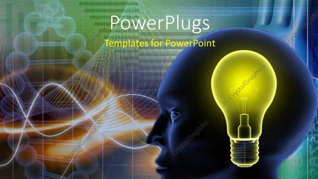  Presentation with light bulb - Scan of human head with yellow light bulb in human head and DNA strands