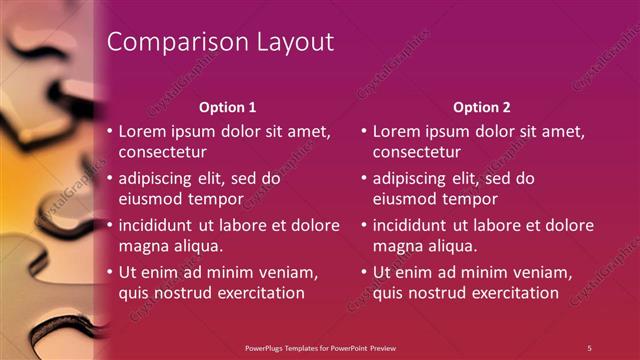 Comparison presentation slide layout
