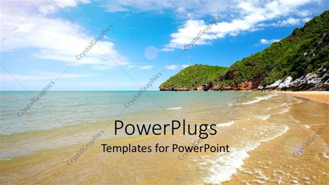  Presentation with ocean waves - Scenery of beach with ocean waves on beach sand and cloudy sky