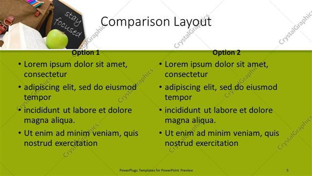 Comparison presentation slide layout