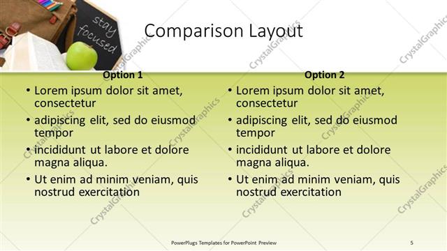 Comparison presentation slide layout